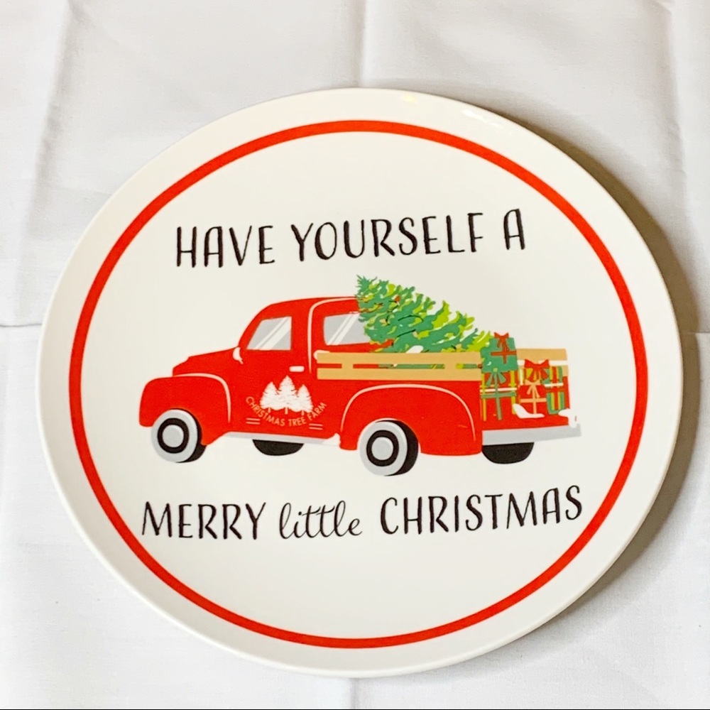 NWT ❤️Set of 4 Red Truck Christmas Dessert Plates